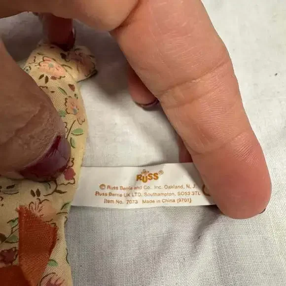 Russ Teeny Beenies Teenie Duck Clay Head Plush Stuffed Floral Material Body 5" - Picture 3 of 5